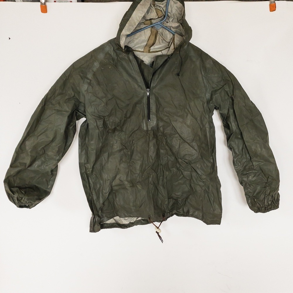 LL Bean Vintage Military issue Rain‎ Jacket Anorak Olive Green Hooded Fragile